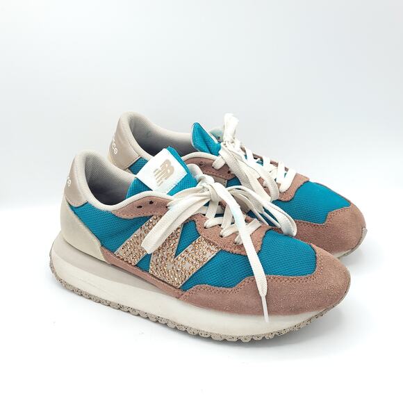 New Balance 237 Running Shoes Brown Suede turquoise women's size 8 - Picture 2 of 9